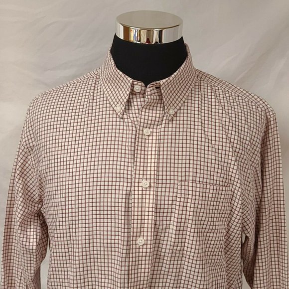 Steve & Barry's Mens Large Cream Red Check Long Sleeve Button Up Shirt - Picture 2 of 12